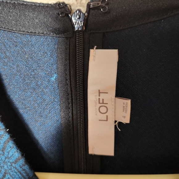 Loft Womens Sleeveless Blue Ponte Knit Patterned Sheath Dress-Size 4 - Picture 8 of 10